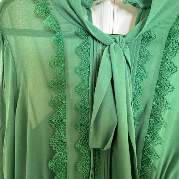 NWT Green Self-Portrait Chiffon Mini Dress Sz 10 - Picture 6 of 11